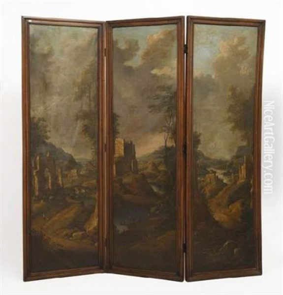 Ruines Dans Un Paysage Italianisant (triptych) Oil Painting by Isaac de Moucheron