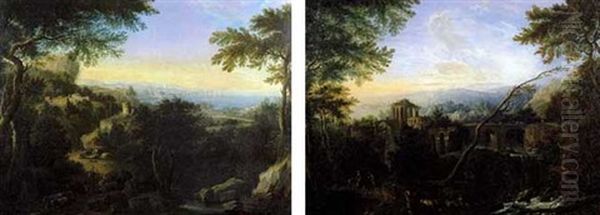 Paysage Panoramique Avec Une Riviere (+ Paysage Panoramique Avec Un Bord De Mer; Pair) Oil Painting by Isaac de Moucheron