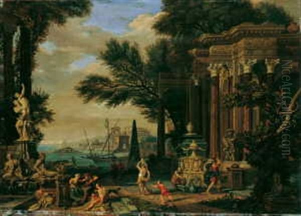 Architekturcapriccio. Sudlicher Seehafen Mit Romischen Monumenten Oil Painting by Isaac de Moucheron