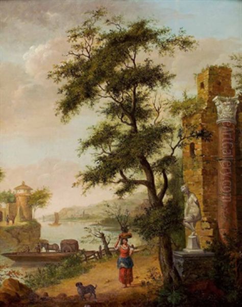 Flusslandschaft Mit Ruinen Und Staffage Oil Painting by Isaac de Moucheron