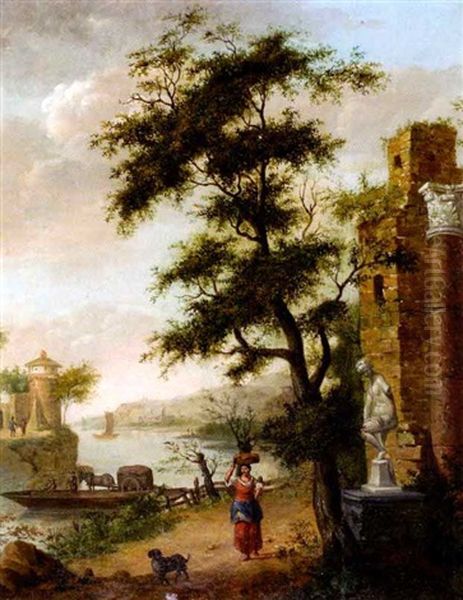 Flusslandschaft Mit Ruinen Und Staffage Oil Painting by Isaac de Moucheron