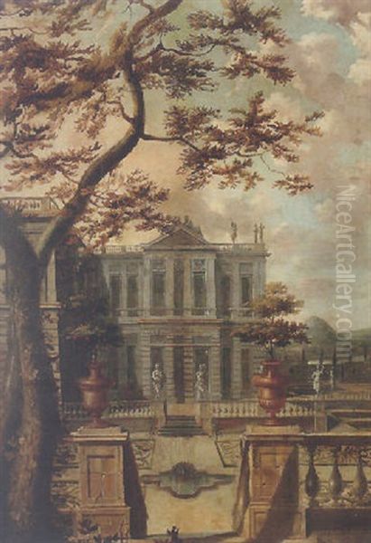 A View Of A Palladian Villa, Set Within Formal Gardens Oil Painting by Isaac de Moucheron