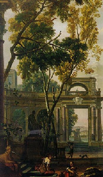 Figures In A Landscape With Classical Ruins Oil Painting by Isaac de Moucheron