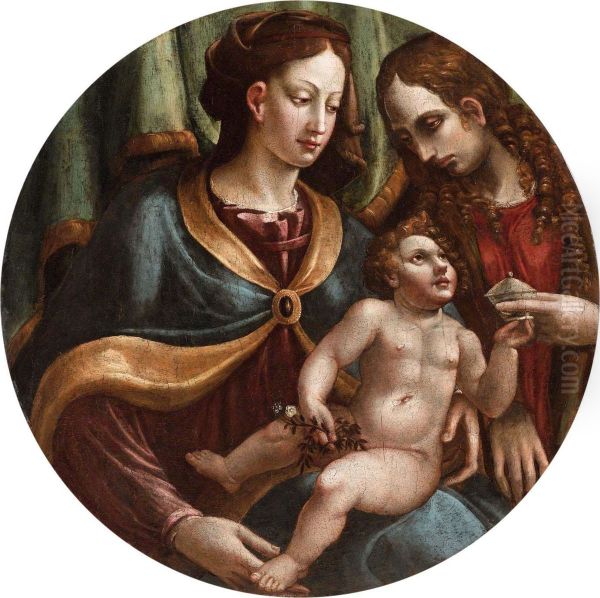 Madonna Col Bambino E Santa Maria Maddalena Oil Painting by Marco Bigio