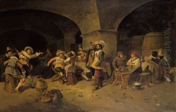 La Ripaille Dans La Taverne Oil Painting by Francisco Nicolas Mouchet