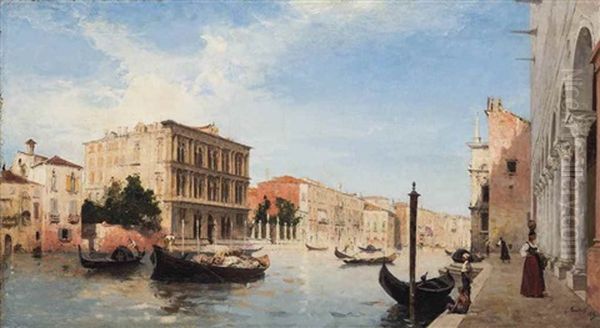 On A Venetian Canal Oil Painting by Louis Claude Mouchot