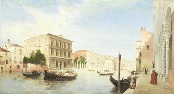 On A Venetian Canal Oil Painting by Louis Claude Mouchot