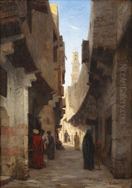 Rue Animee Au Caire Oil Painting by Louis Claude Mouchot