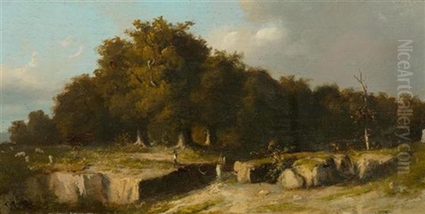 Landschaft Mit Reiter Und Wanderer Oil Painting by Louis Claude Mouchot