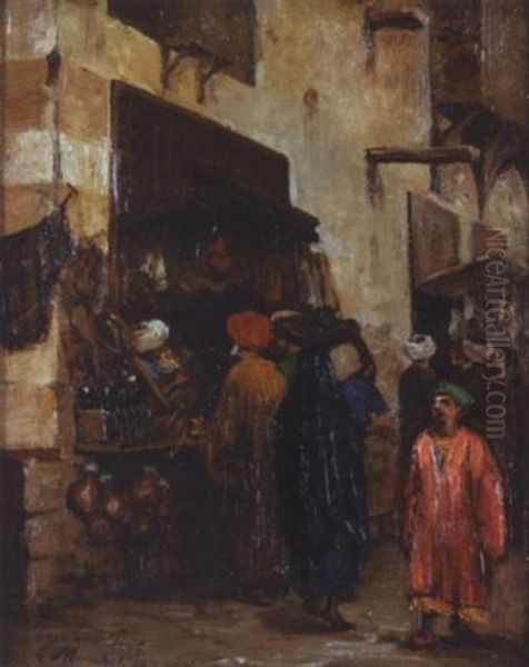 Rue Animee Dans La Bazar Oil Painting by Louis Claude Mouchot