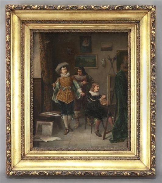 In The Artist's Studio Oil Painting by Ludovic (Louis Hippolyte) Mouchot