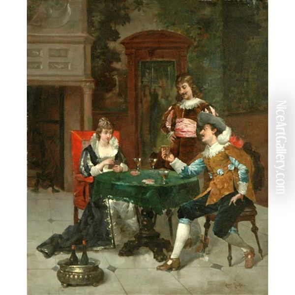 The Card Players Oil Painting by Ludovic (Louis Hippolyte) Mouchot