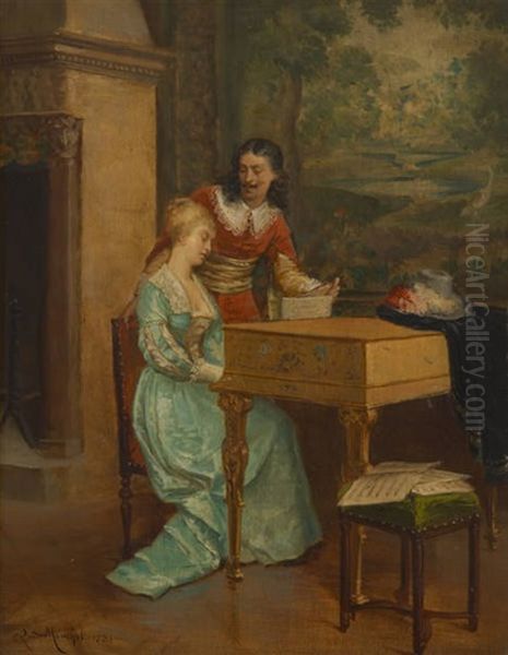 La Lecon De Clavecin Oil Painting by Ludovic (Louis Hippolyte) Mouchot