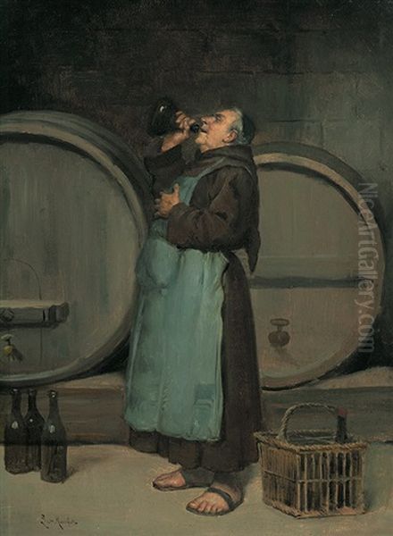 Bruder Kellermeister Probiert Den Wein Aus Der Flasche Oil Painting by Ludovic (Louis Hippolyte) Mouchot