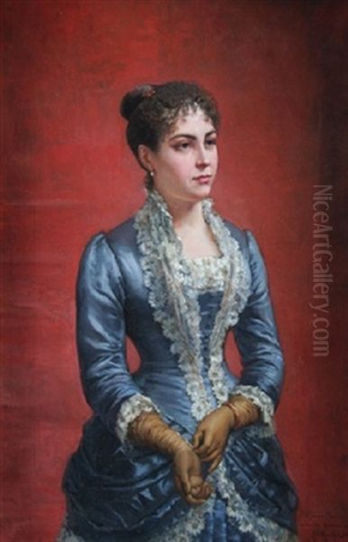 Portrait Of A Woman In Blue Oil Painting by Ludovic (Louis Hippolyte) Mouchot