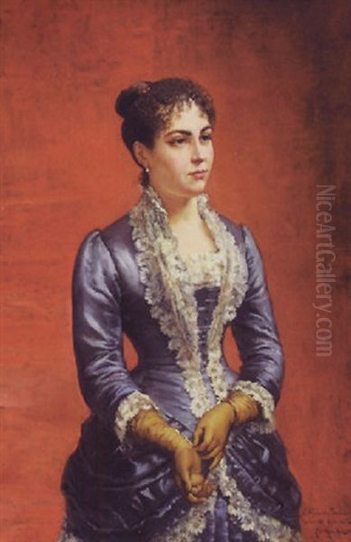 Portrait Of A Lady In Blue Oil Painting by Ludovic (Louis Hippolyte) Mouchot