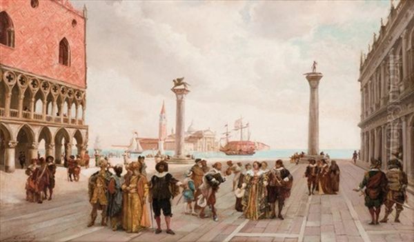 Arrivee De Dignitaires Orientaux A Venise Oil Painting by Lucien Mouillard