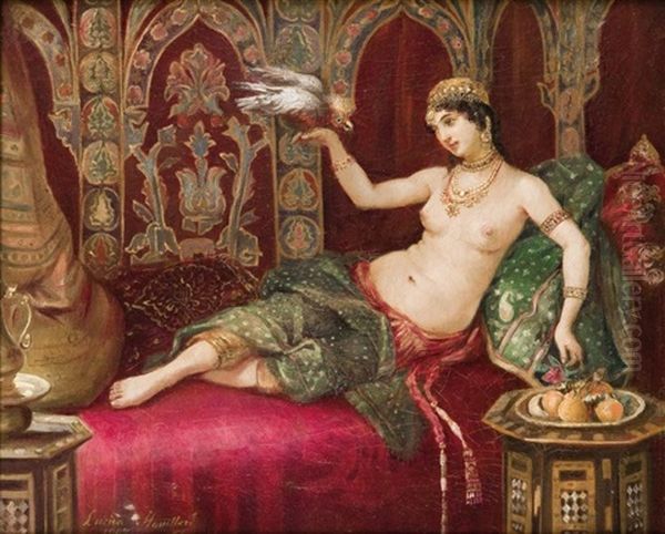 L'odalisque Au Perroquet Oil Painting by Lucien Mouillard