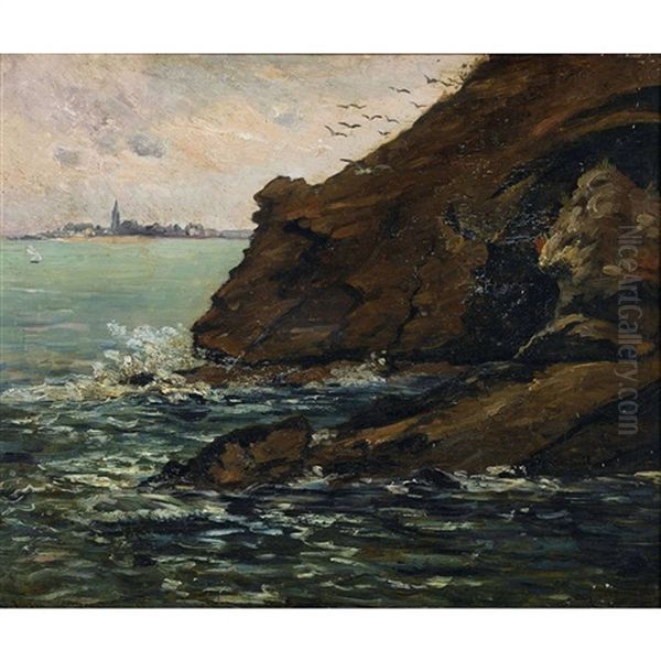 Felsige Kustenpartie Oil Painting by Alfred Mouillon