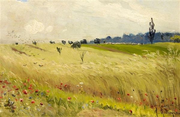 Sommerliches Kornfeld Oil Painting by Alfred Mouillon