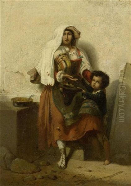 Mutter Mit Kind Oil Painting by Henri Antoine Leopold De Moulignon