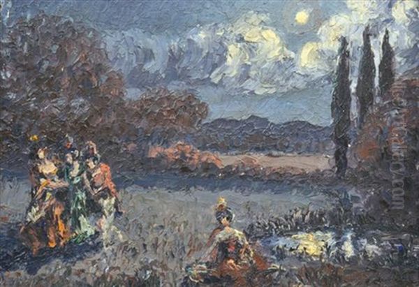 In The Moonlit Garden Oil Painting by Ernest Moulines