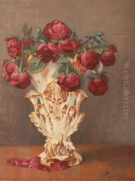 Still Life In Red Oil Painting by Ernest Moulines