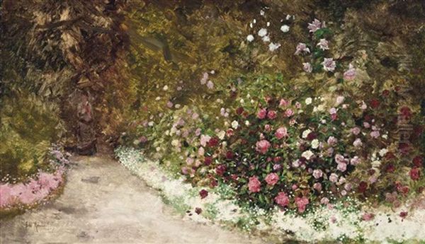 A Stroll In The Garden Oil Painting by Antoine Edouard Joseph Moulinet