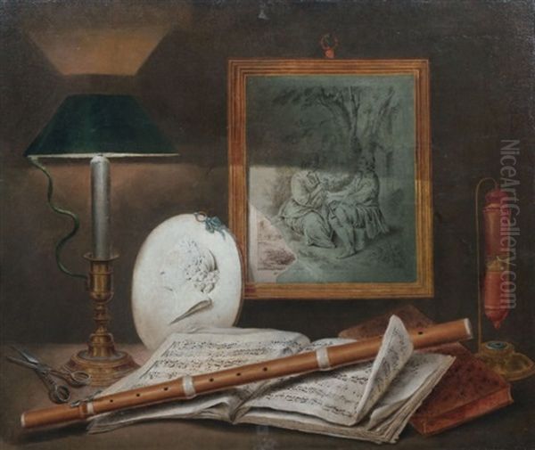 Nature Morte A La Partition Oil Painting by Etienne Moulinneuf