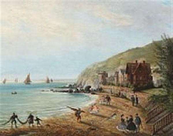 Summer Day Near A French Beach Oil Painting by Jean-Baptiste Louis Moullin