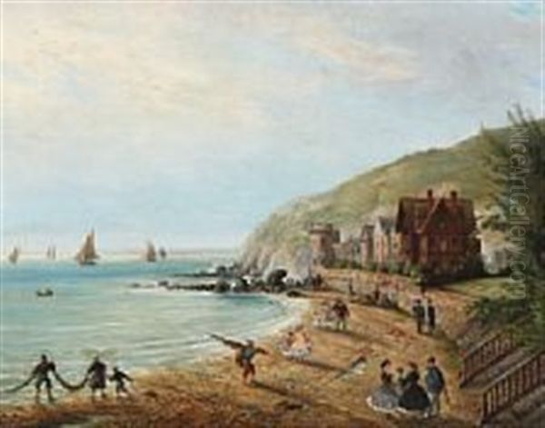 Summer Day Near A French Beach Oil Painting by Jean-Baptiste Louis Moullin