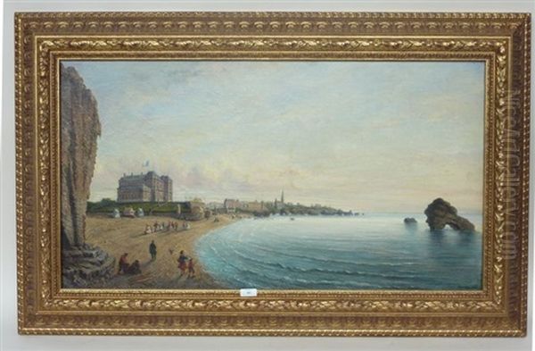 Moullin_louis La Plage De Biarritz Oil Painting by Jean-Baptiste Louis Moullin