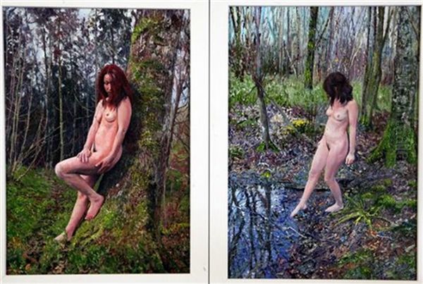 Nudes In The Woods Near Sherbourne (12 Works) Oil Painting by William Mouncey