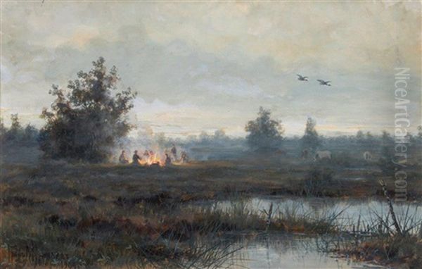 La Veillee De Chasse Oil Painting by V. (Count) Mouravieff