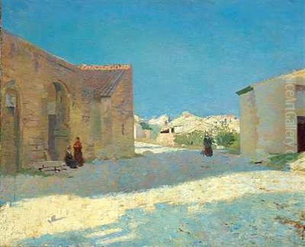 Landsbygade I Provence - Eftermiddag Oil Painting by Christian Vilhelm Mourier-Petersen