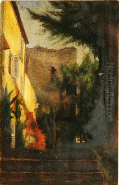 Vicolo Di Paese Oil Painting by Vespasiano Bignami