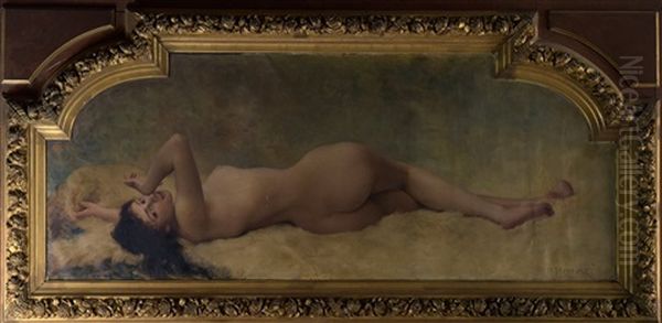 Charmeuse: Odalisque Nue Allongee Sur Une Peau D'ours Oil Painting by Pierre-Joseph Mousset