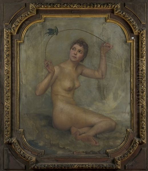 Jeune Femme Nue Avec Un Couple De Perruches Oil Painting by Pierre-Joseph Mousset