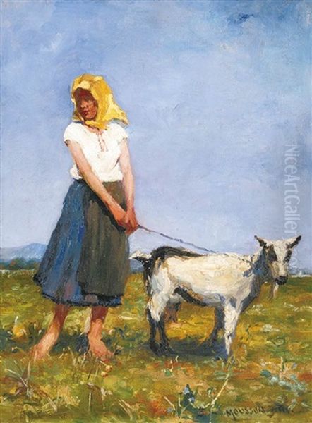 Shepherdess Oil Painting by Tivadar Jozef Mousson