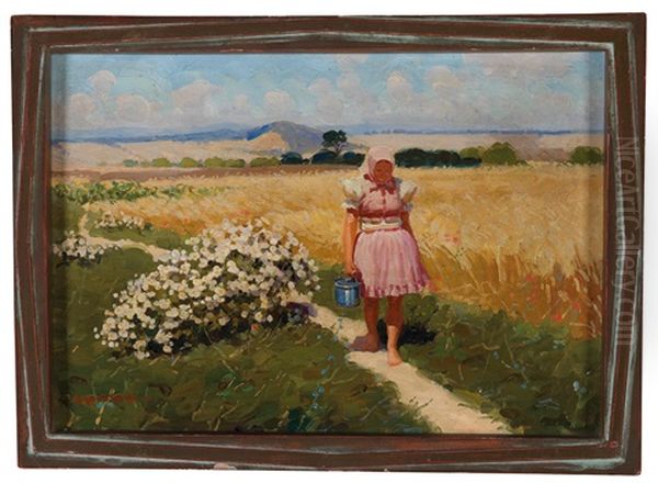 Returning Home Through A Field In Summer Oil Painting by Tivadar Jozef Mousson