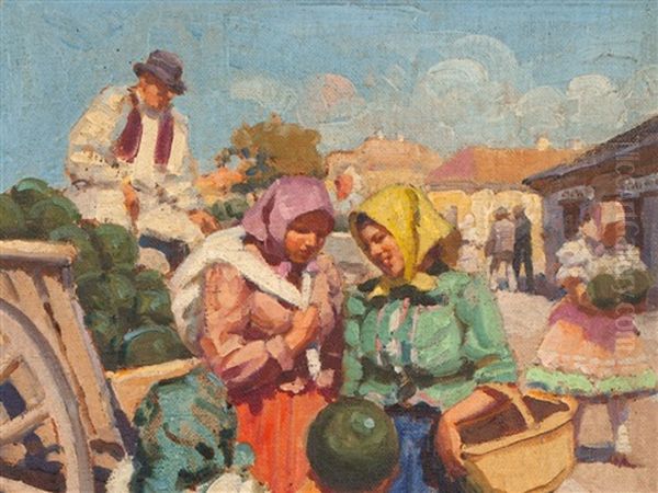 Hungarian Market Oil Painting by Tivadar Jozef Mousson