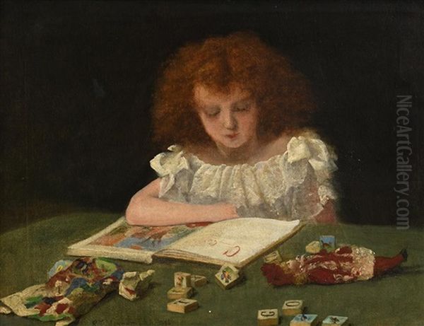 Girl With A Book And Toys Oil Painting by Richard Thomas Moynan