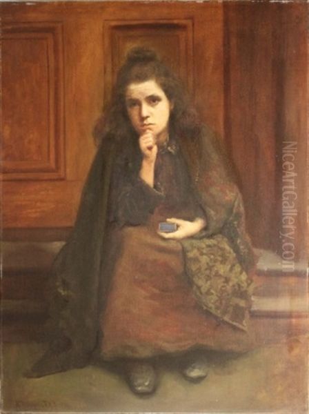 A Muted Appeal (the Little Match Girl) Oil Painting by Richard Thomas Moynan