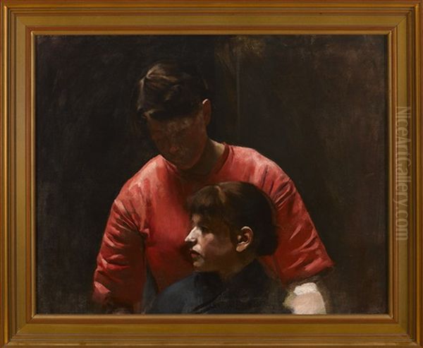 Woman And Young Girl Oil Painting by Richard Thomas Moynan