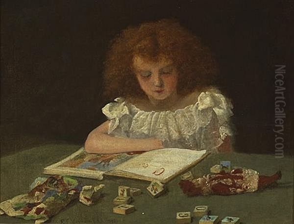 Girl With A Book And Toys Oil Painting by Richard Thomas Moynan