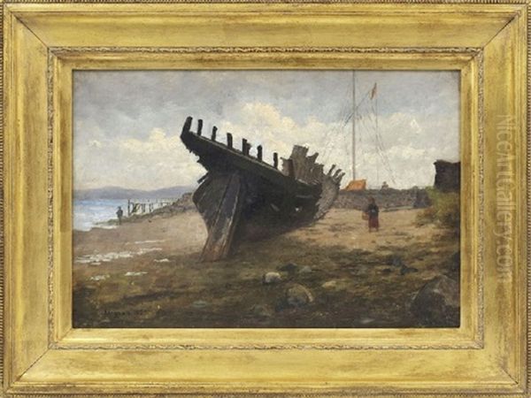 A Shore Hulk Oil Painting by Richard Thomas Moynan