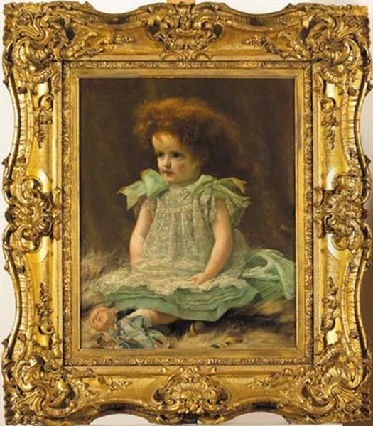 Portrait Of The Artist's Daughter, Bridget, Seated With Her Doll Oil Painting by Richard Thomas Moynan