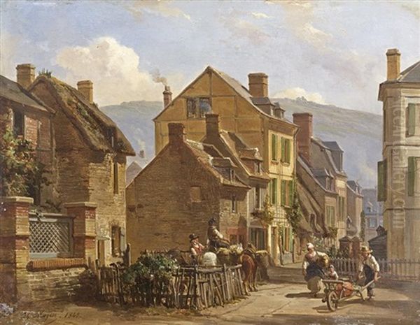 Rue Des Rosiers A Trouville Oil Painting by Charles Louis Mozin