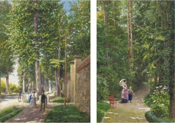 Coppia Di Scene Nel Parco Oil Painting by Antonio Bignoli