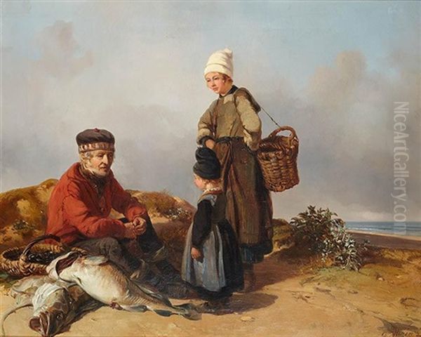 Couple De Pecheurs Oil Painting by Charles Louis Mozin